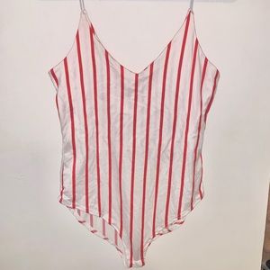 Gaze Spaghetti Strap Striped Bodysuit